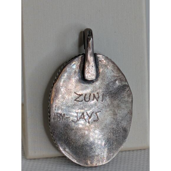 Native American Zuni by Jays Mother Of Pearl Inlay Pendant Dancing Kachina 925 - Picture 3 of 5